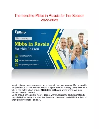 The trending Mbbs in Russia for this Season 2022