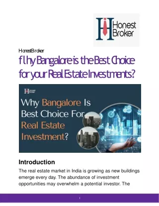 Why Bangalore is the Best Choice for Your Real Estate Investments