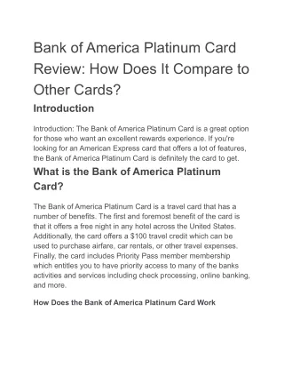 Bank of America Platinum Card Review How Does It Compare to Other Cards