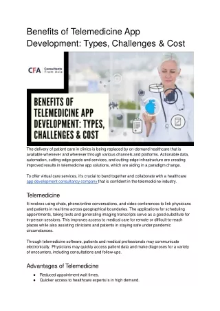 Benefits of Telemedicine App Development_ Types, Challenges & Cost