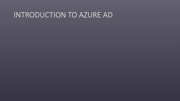 introduction to azure ad