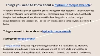 Things you need to know about a hydraulic torque wrench_