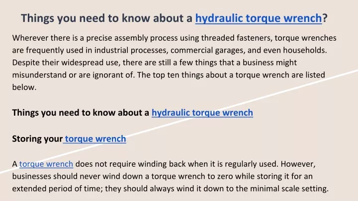 things you need to know about a hydraulic torque