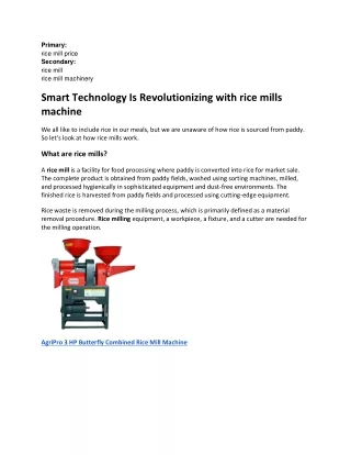 Smart Technology Is Revolutionizing with rice mills machine