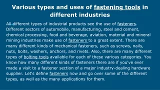 Various types and uses of fastening tools in different industries