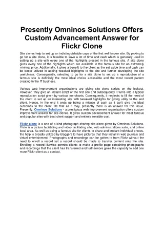 Presently Omninos Solutions Offers Custom Advancement Answer for Flickr Clone