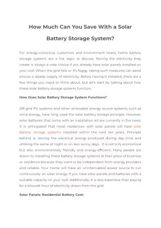 How Much Can You Save With a Solar Battery Storage System