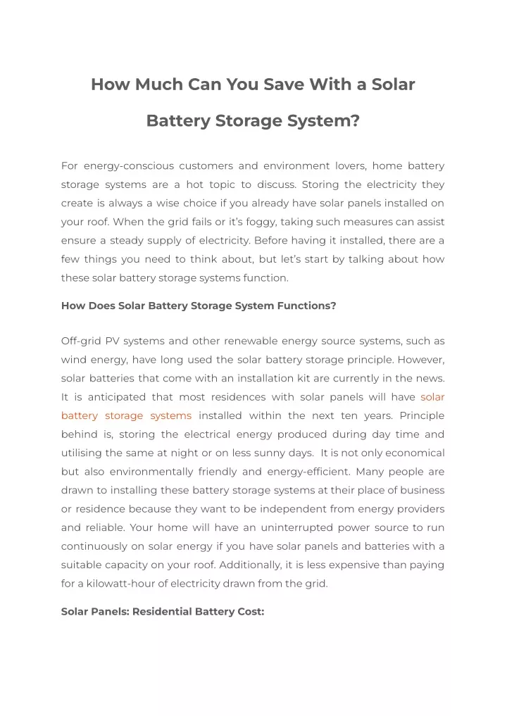 PPT - How Much Can You Save With a Solar Battery Storage System ...