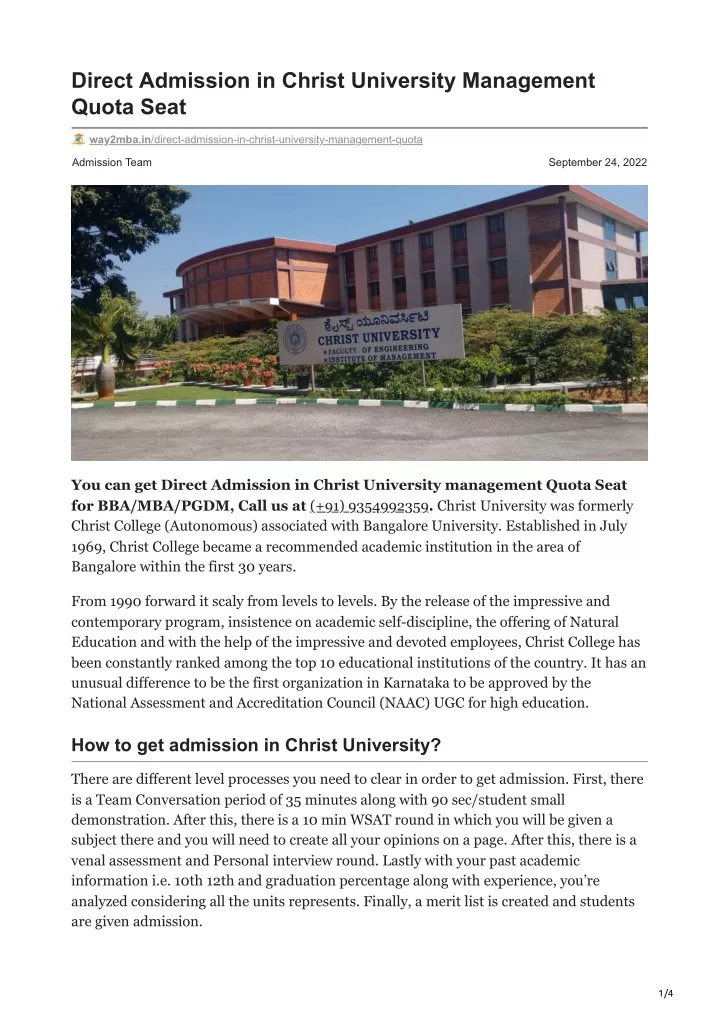 direct admission in christ university management