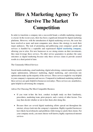 Hire A Marketing Agency To Survive The Market Competition