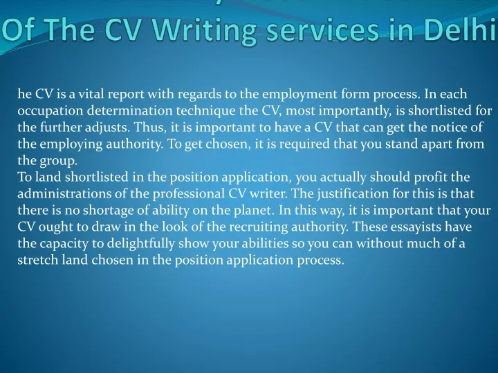 he cv is a vital report with regards