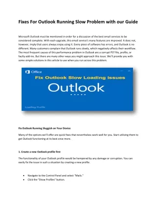 fixes for outlook running slow problem with
