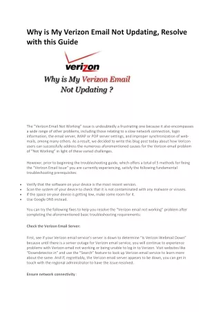 Why is My Verizon Email Not Updating, Here the Guide