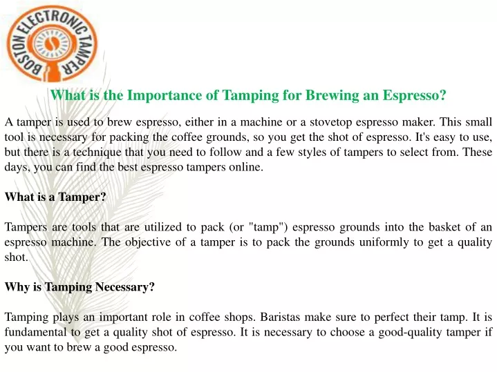 what is the importance of tamping for brewing