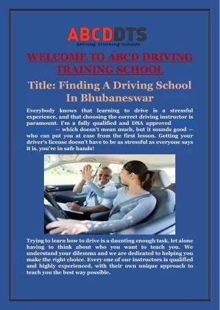 Finding A Driving School In Bhubaneswar