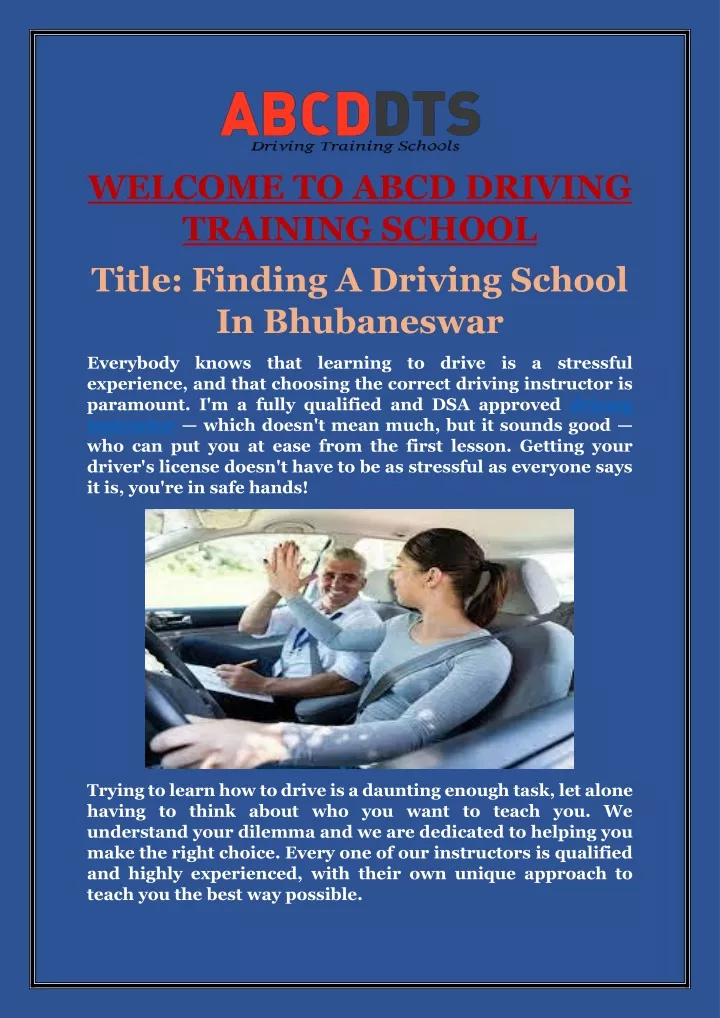 welcome to abcd driving training school title