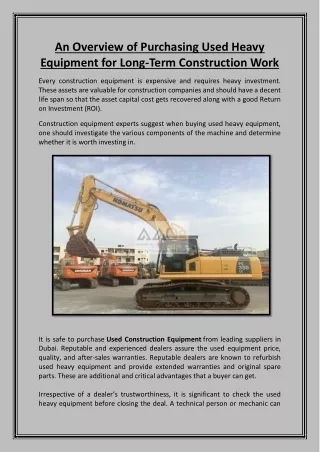 An Overview of Purchasing Used Heavy Equipment for Long Term Construction Work