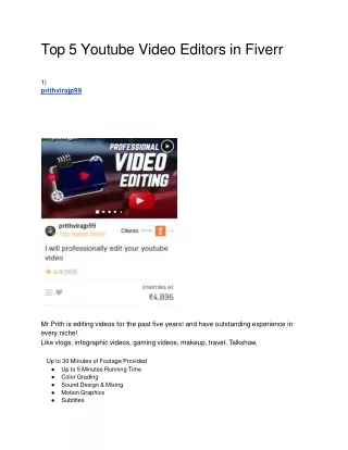 top 5 youtube video editors in fiverr