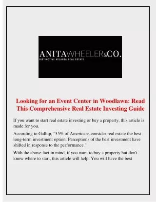 Looking for an Event Center in Woodlawn: Read This Comprehensive Real Estate..
