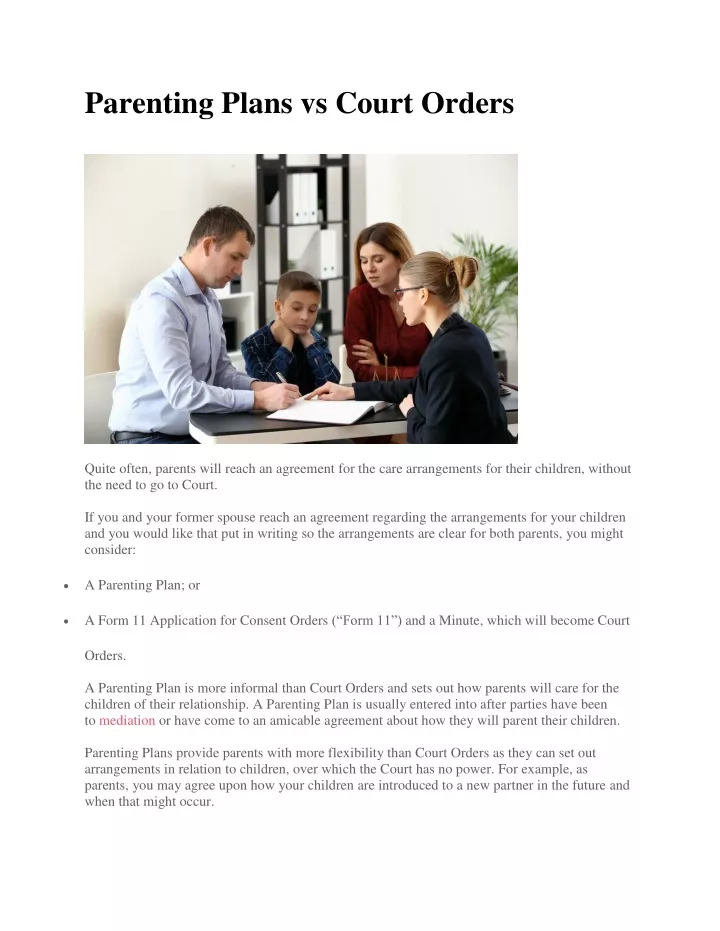 parenting plans vs court orders