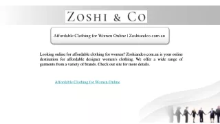 Affordable Clothing for Women Online | Zoshiandco.com.au