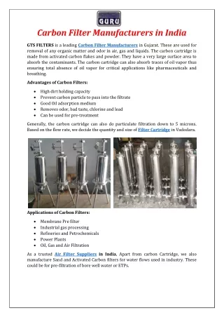 carbon filter manufacturers in india