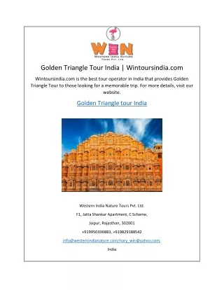 Golden Triangle Tour India | Wintoursindia.com