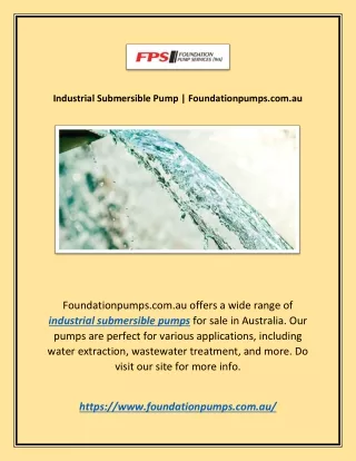 Industrial Submersible Pump | Foundationpumps.com.au