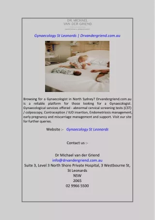 Gynaecology St Leonards Drvandergriend.com.au