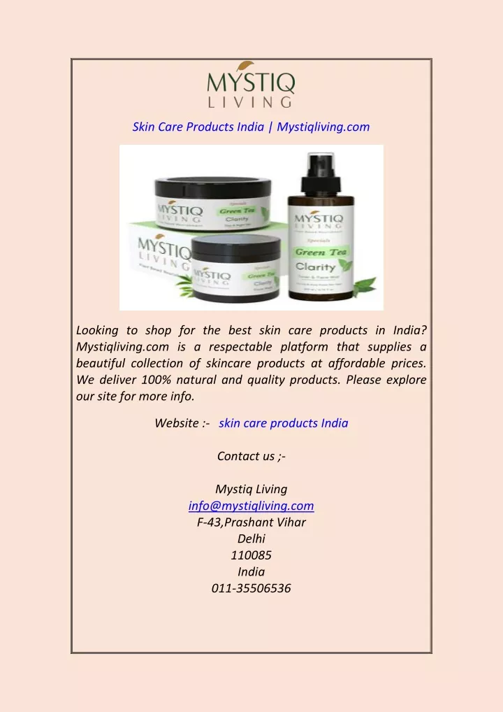 skin care products india mystiqliving com