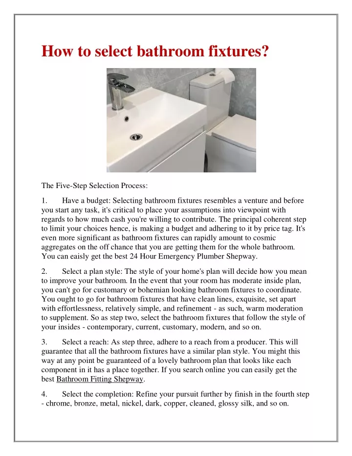 how to select bathroom fixtures