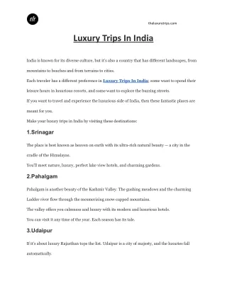 Luxury Trips In India