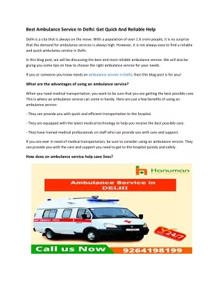 Ambulance service - Get Quick And Reliable Help