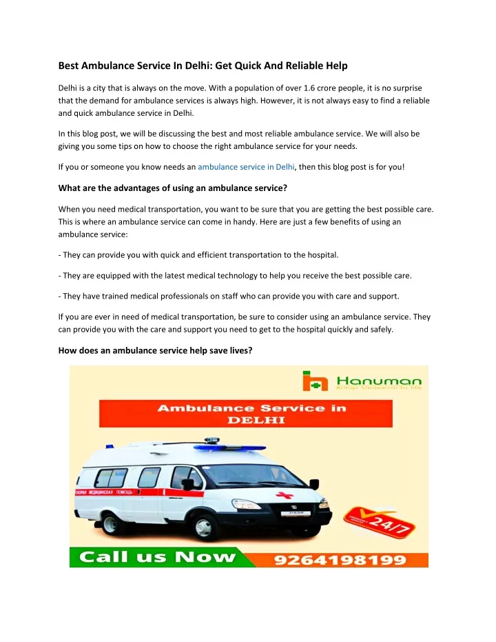 best ambulance service in delhi get quick