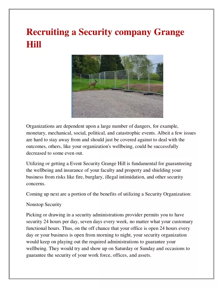 recruiting a security company grange hill