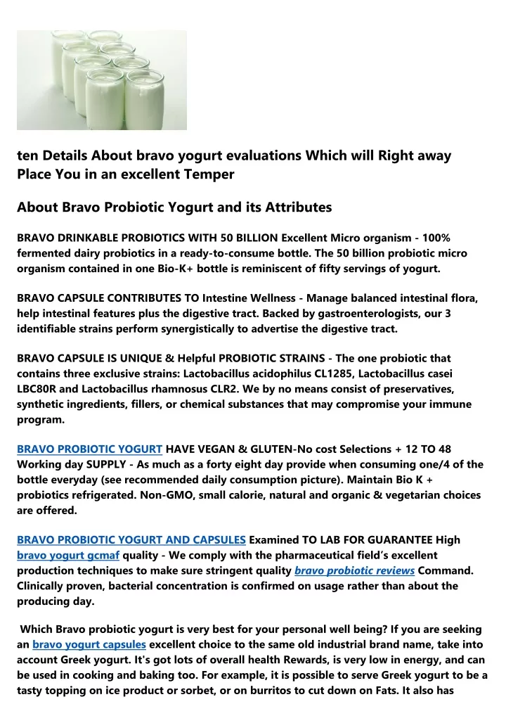 ten details about bravo yogurt evaluations which