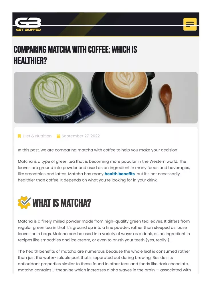 comparing matcha with coffee which is comparing