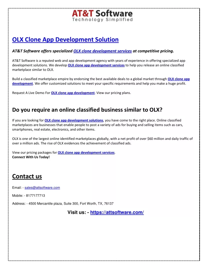 olx clone app development solution at t software