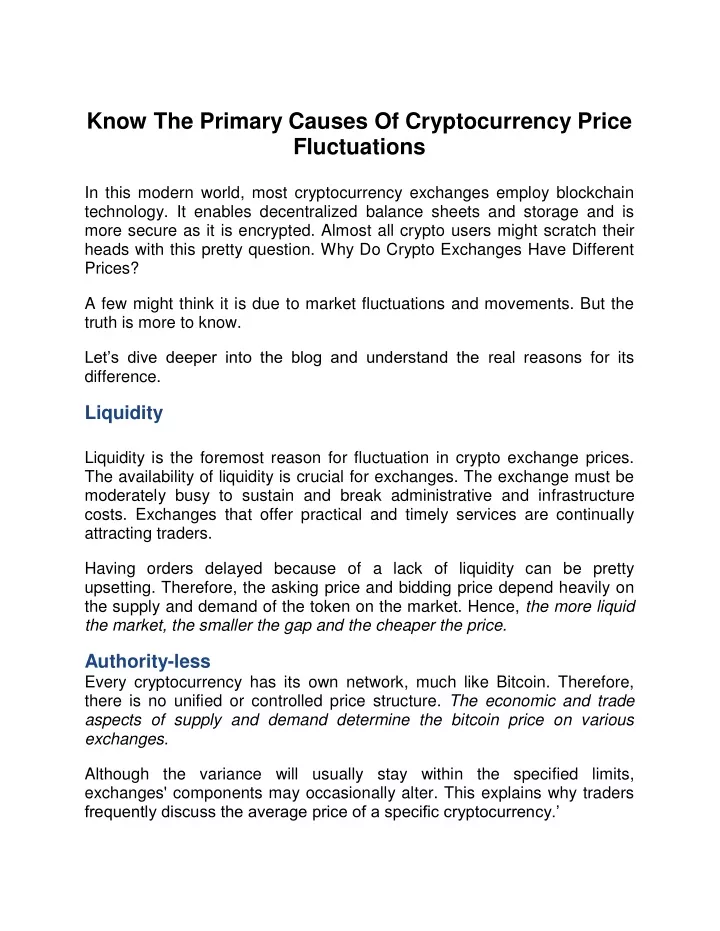 know the primary causes of cryptocurrency price