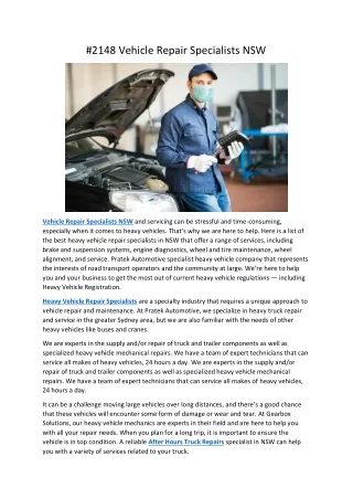 #2148 Vehicle Repair Specialists NSW| Heavy Vehicle Repair Specialists