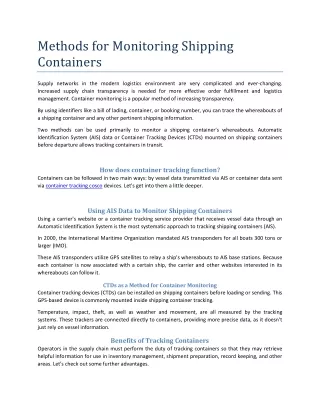 Methods for Monitoring Shipping Containers