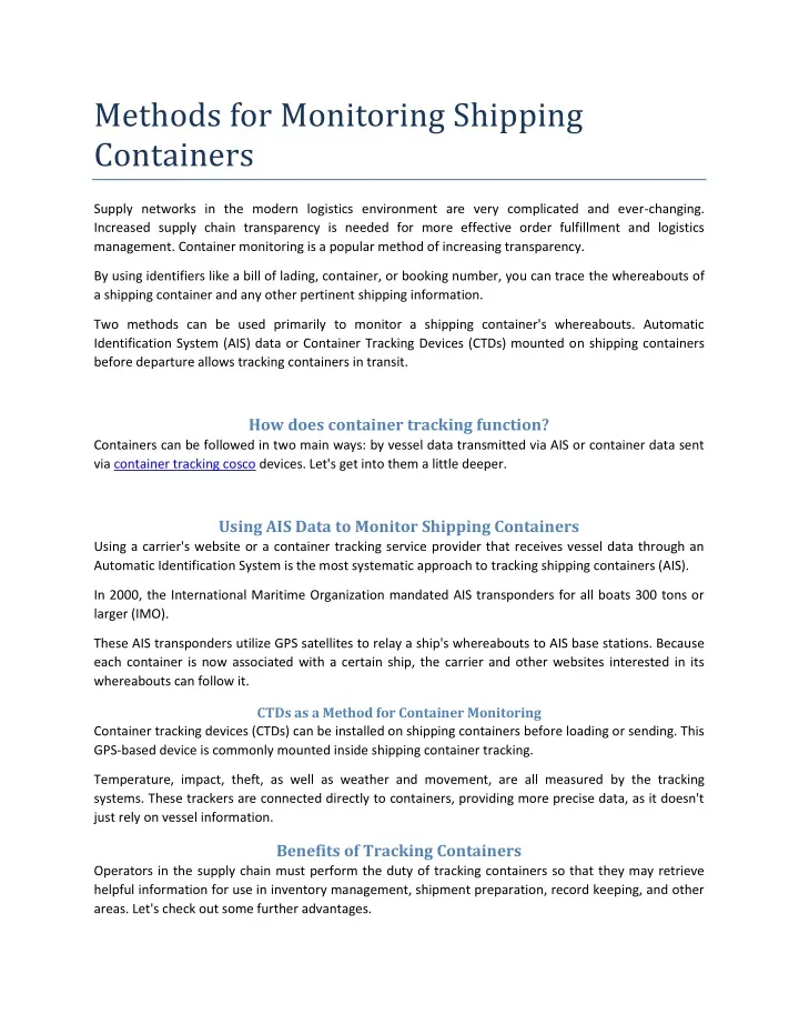 methods for monitoring shipping containers