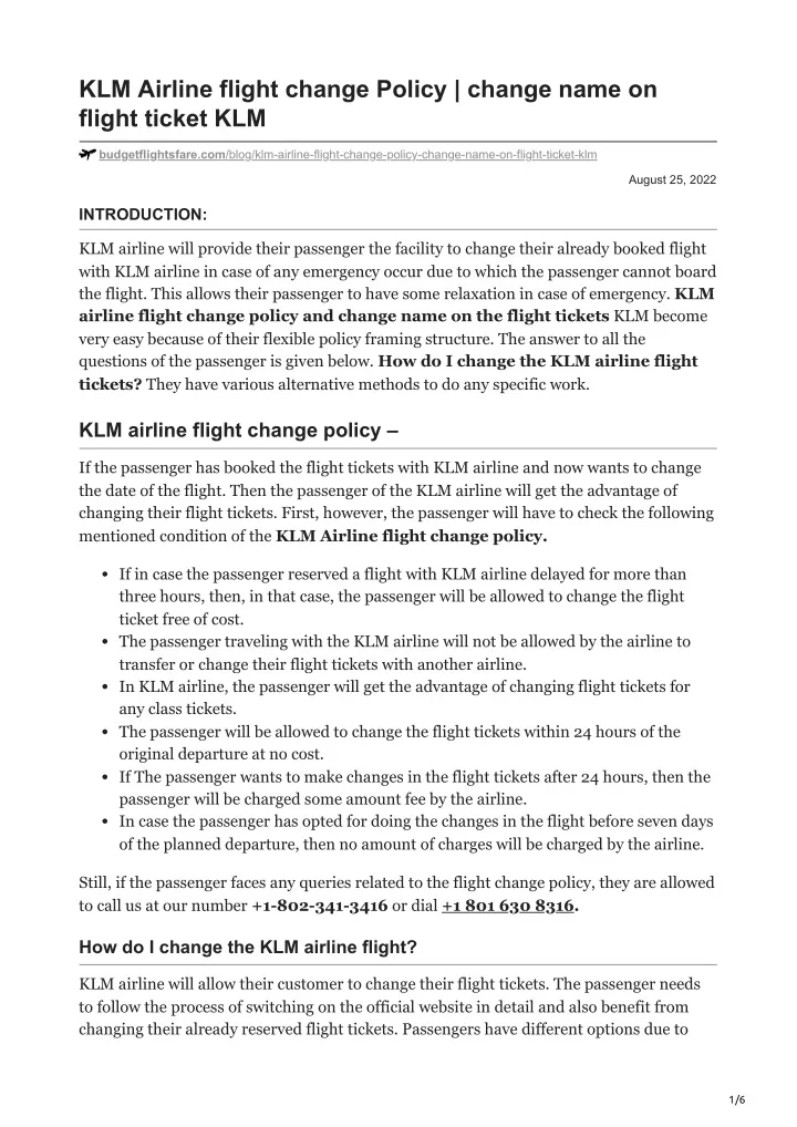 klm airline flight change policy change name