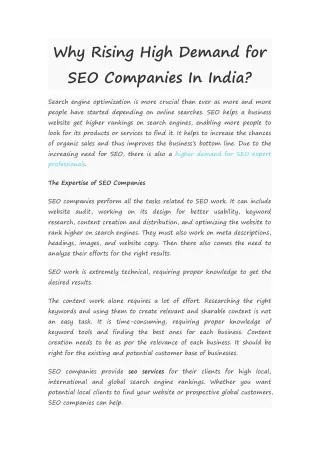 Why Rising High Demand for SEO Companies In India