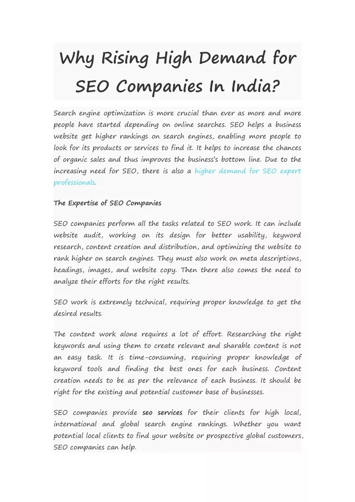 why rising high demand for seo companies in india
