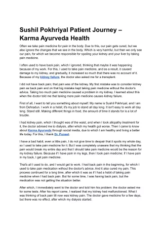 Sushil Pokhriyal Patient Journey – Karma Ayurveda Health