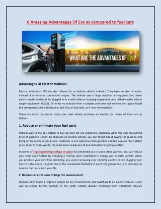 6 amazing advantages of evs as compared to fuel