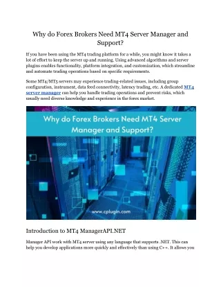 Why do Forex Brokers Need MT4 Server Manager and Support?