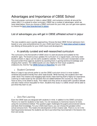 Advantages and Importance of CBSE School