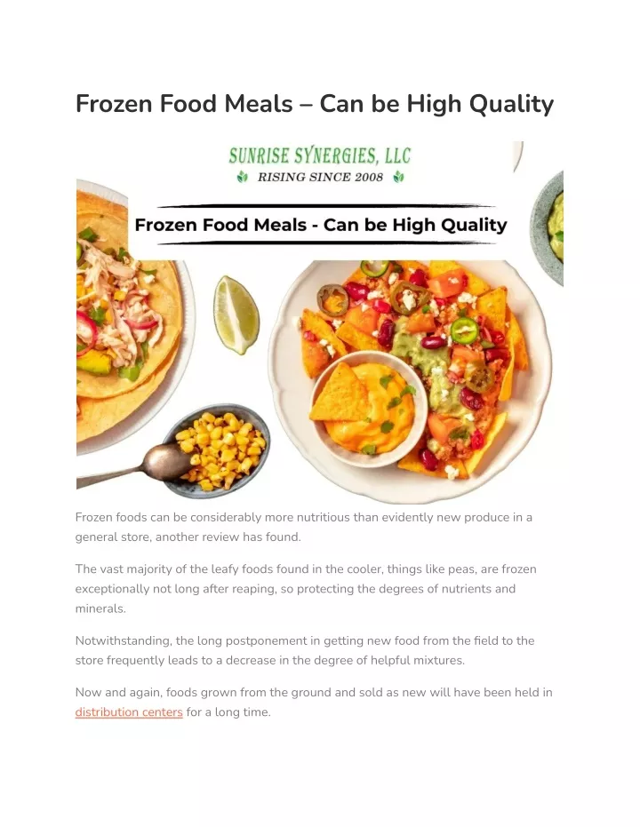 frozen food meals can be high quality